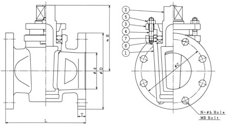 設計図 フランジタイプグランドコック 2方 B−62